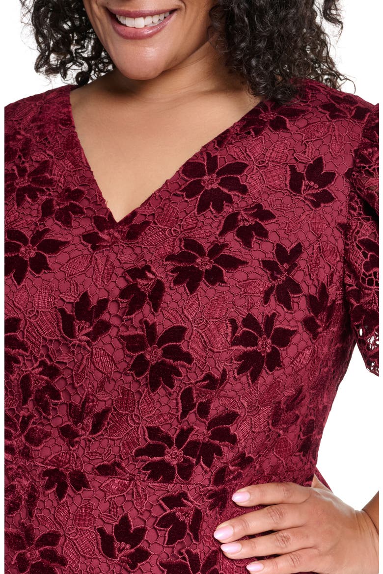 Lace & Velvet A-Line Dress, Alternate, color, WINE