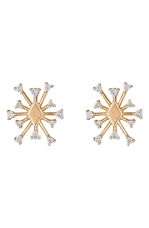 14K Yellow Gold Diamond Sparkle Stud Earrings