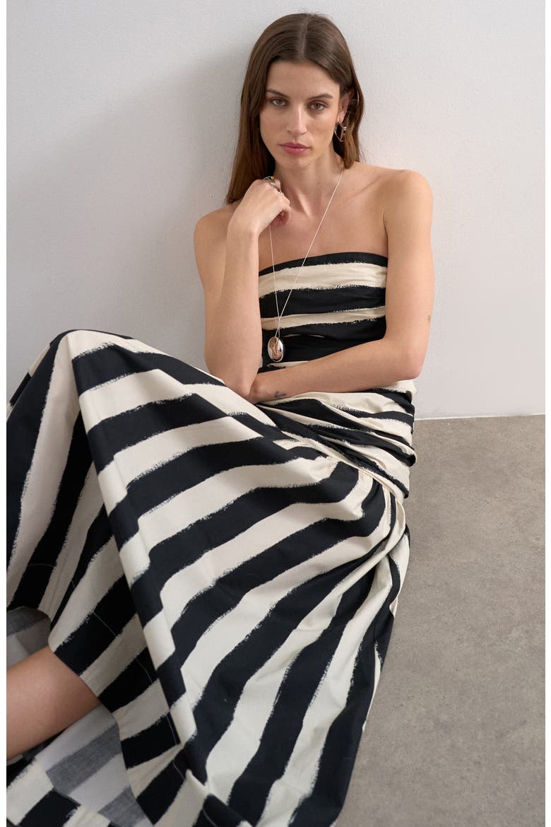 Stripe Bandeau Fit & Flare Dress, Alternate, color, BLACK