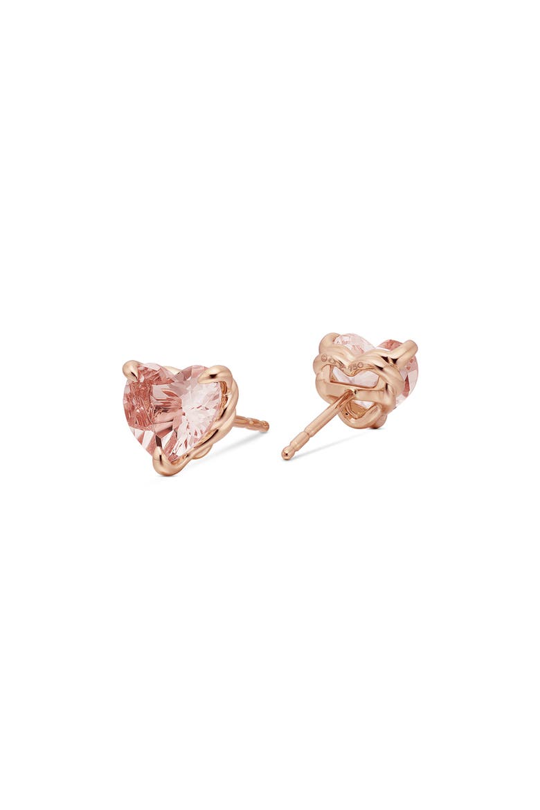 Heart Stud Earrings in 18K Rose Gold with Morganite, Alternate, color, MORGANITE
