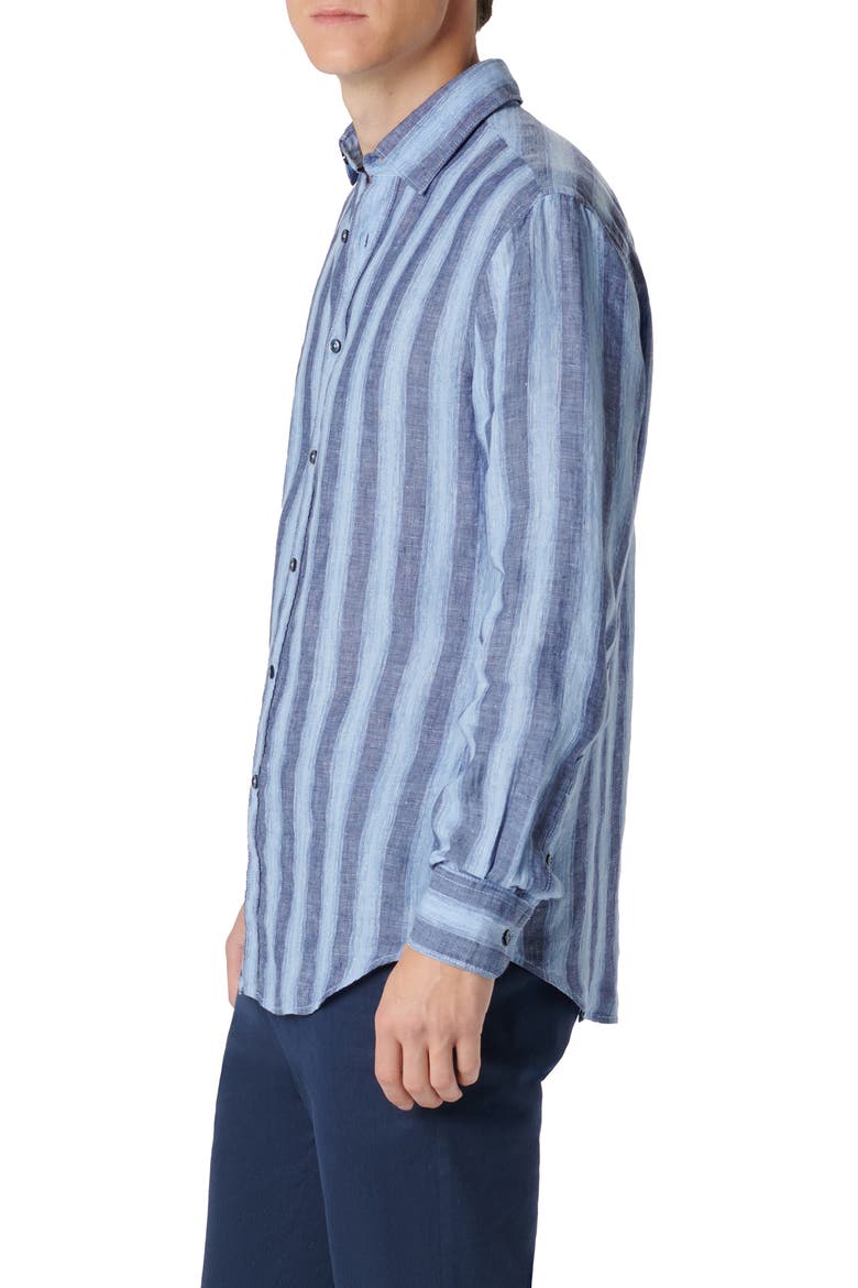 Julian Shaped Fit Stripe Linen Button-Up Shirt, Alternate, color, CLASSIC BLUE