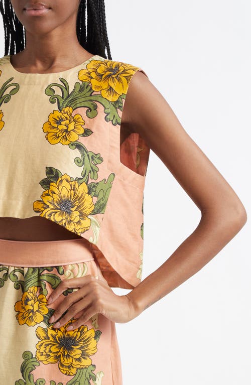 Farm Rio Delicate Flower Arabesques Pink Cropped Top Delicate Flower Arabesques Pink In Delicate Flower Arab