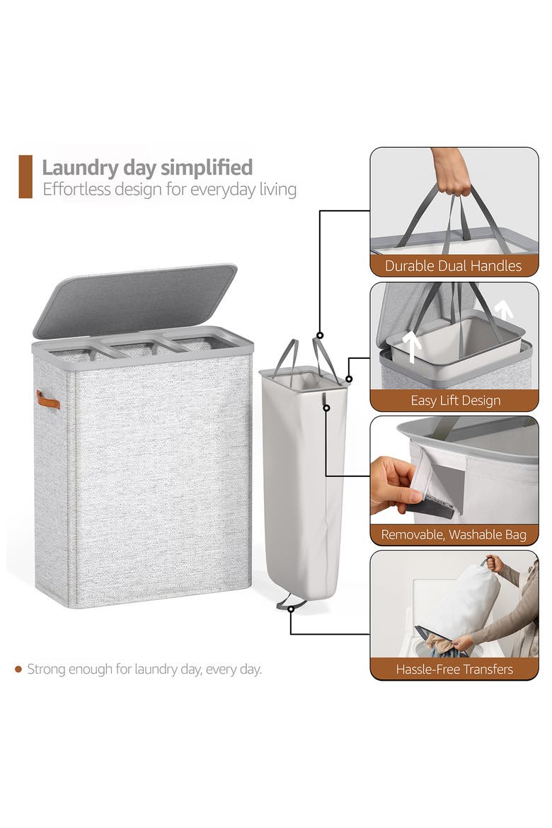 3-Compartment Laundry Basket, Alternate, color, GRAY