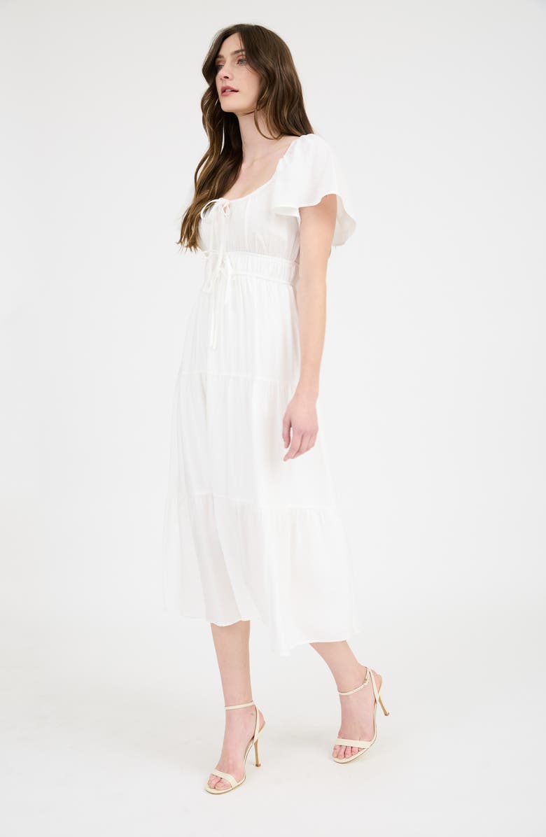 AUGUST SKY Flutter Sleeve Tiered Maxi Dress, Alternate, color, White