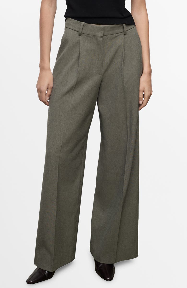 MANGO Pleated Straight Fit Pants, Main, color, Pastel Green