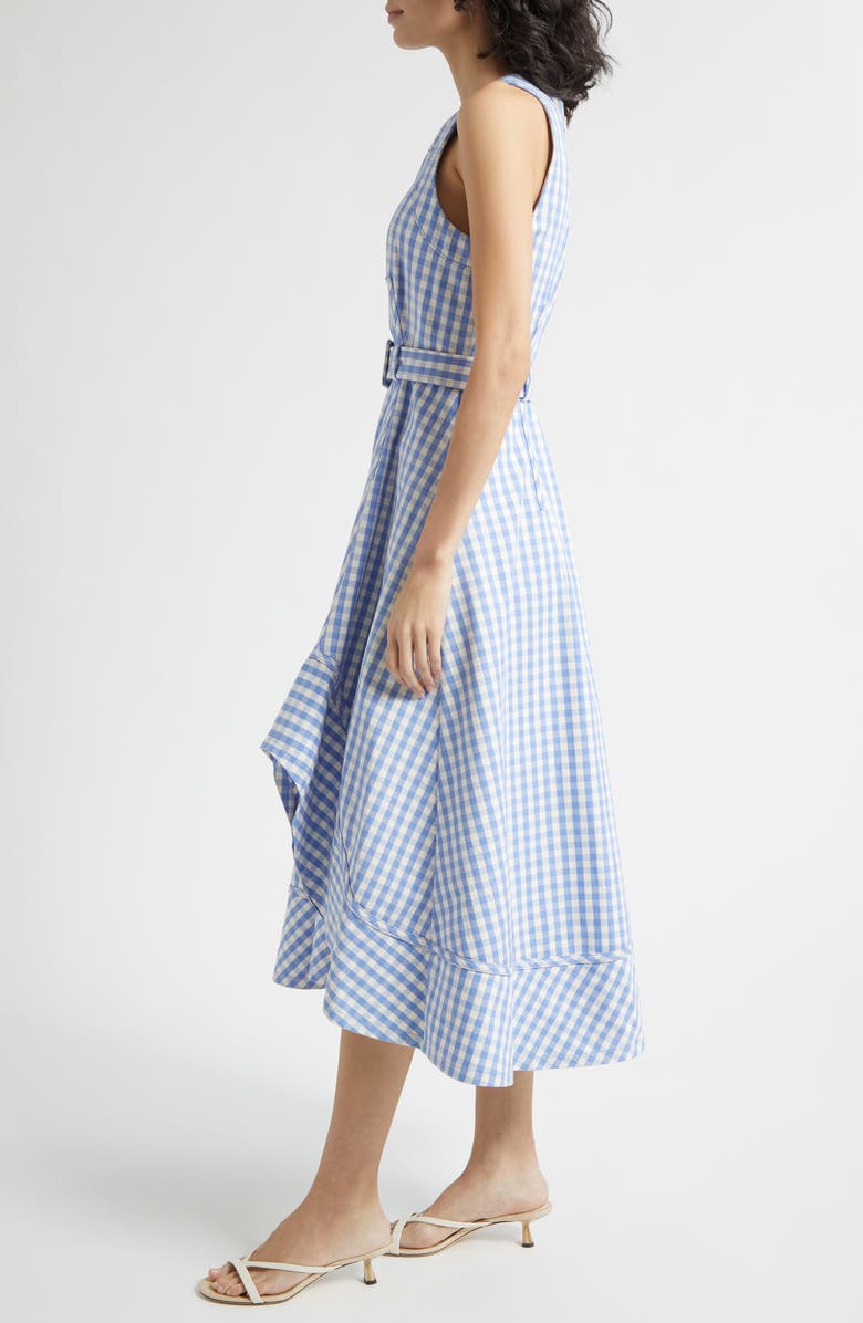 Cinq à Sept Zelda Gingham Belted Denim Midi Dress, Alternate, color, Ultramarine/White