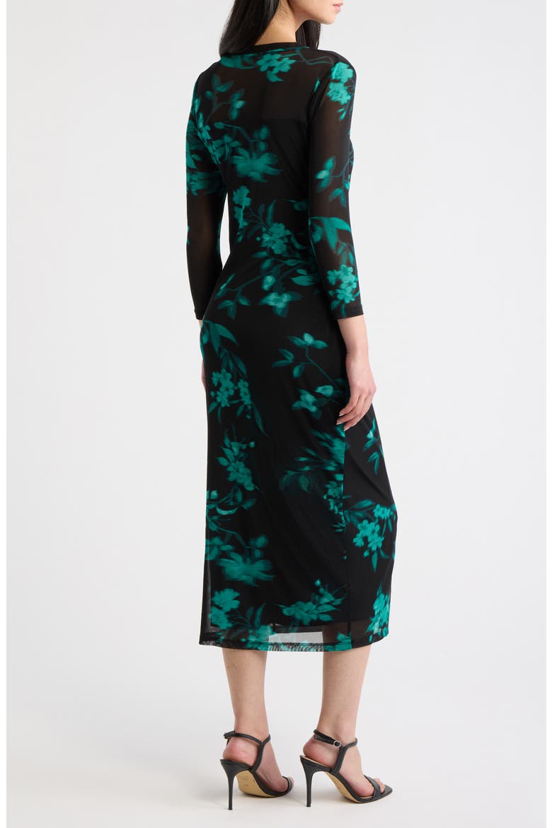 Floral Print Mesh Midi Dress, Alternate, color, DEEP JADE MULTI