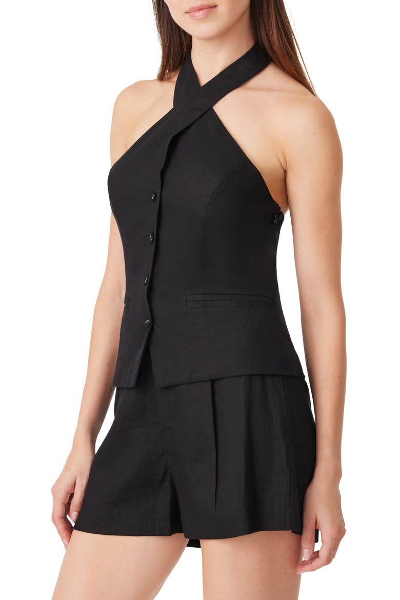 Linen Blend Halter Vest, Alternate, color, BLACK