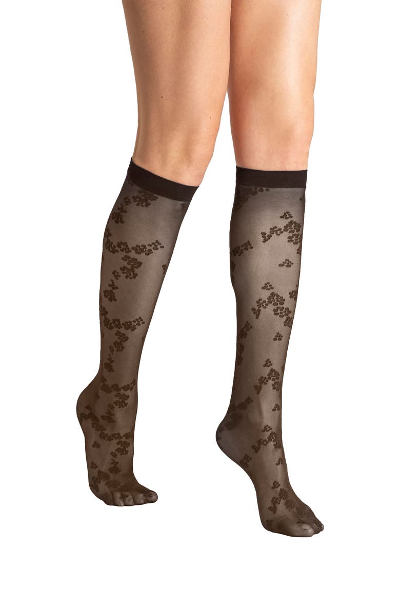 Wolford Floret Knee High Socks, Main, color, Dark Wood