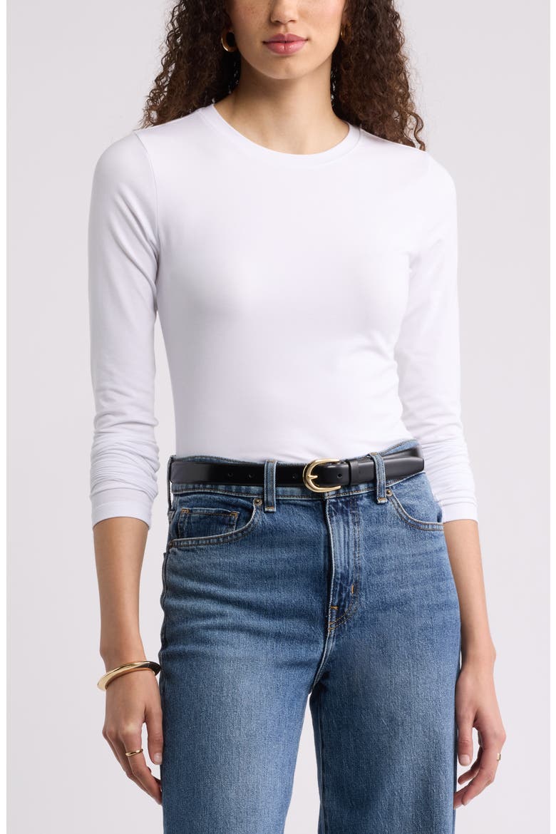 Pima Cotton & Tencel Modal Long Sleeve T-Shirt, Main, color, WHITE