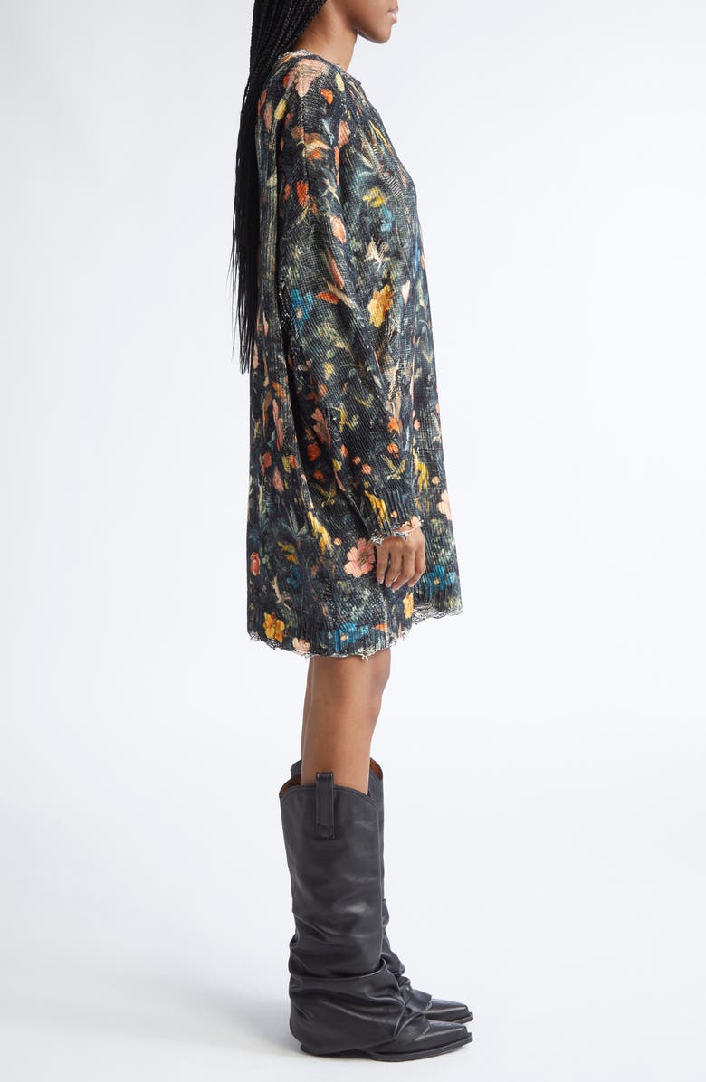 R13 Distressed Floral Grunge Sweater Dress, Alternate, color, Floral With Angels Black