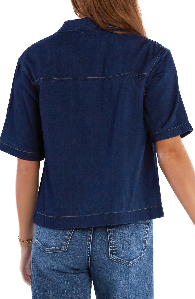 Wash Lab Denim Boxy Short Sleeve Denim Button-Up Shirt, Alternate, color, Dark Indigo