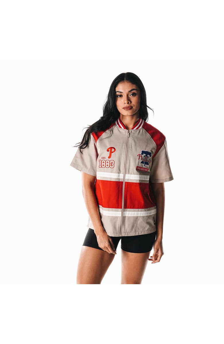THE WILD COLLECTIVE Women's The Wild Collective Cream Philadelphia Phillies Racing Raglan Full-Zip T-Shirt, Alternate, color, Cream