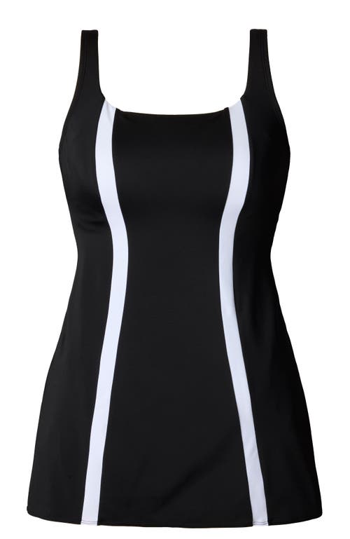 Shapesolver Sport Adjustable Chlorine Resistant Squareneck Swimdress In Black