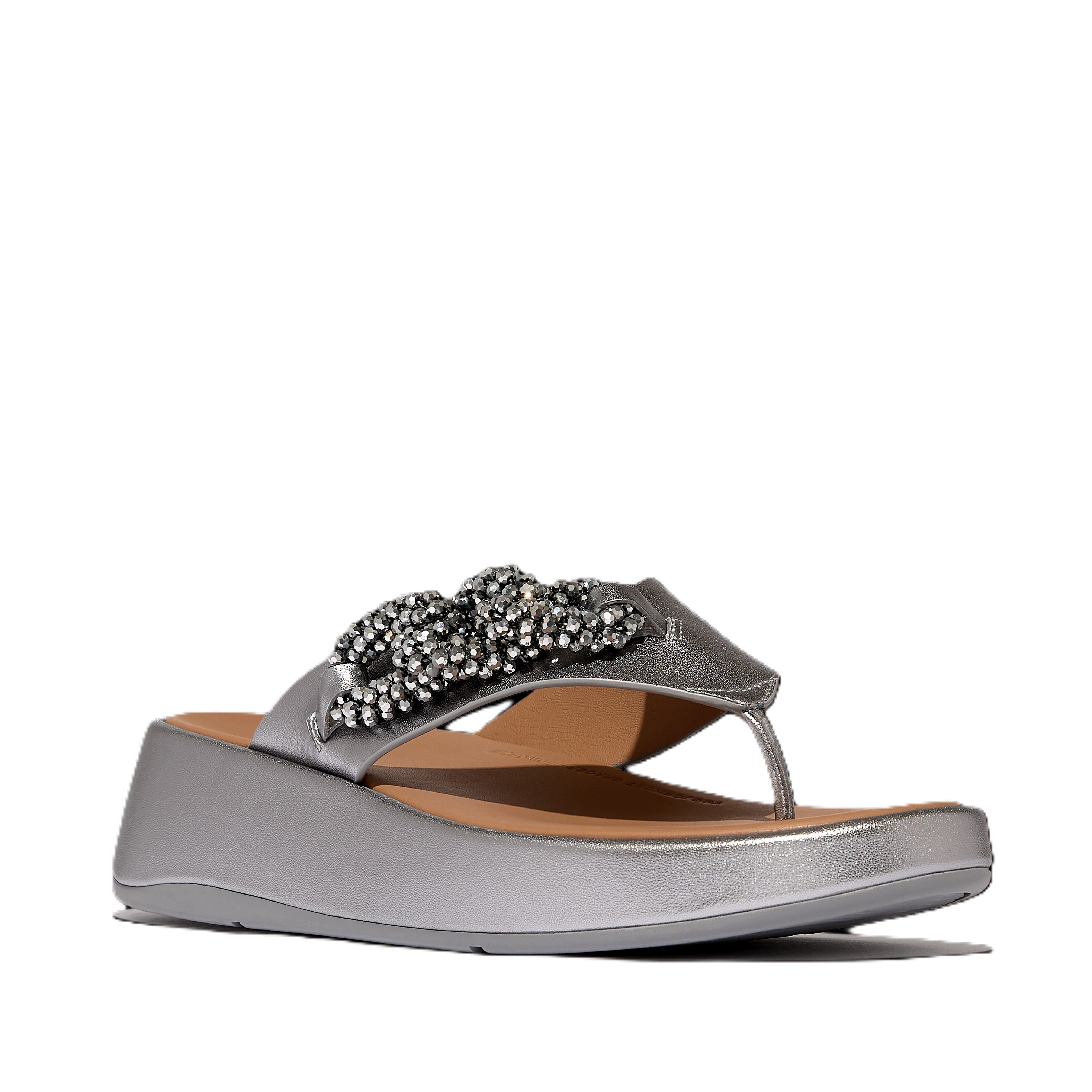 F Mode Beaded Chain Toe Post Sandals, Main, color, Silvereen