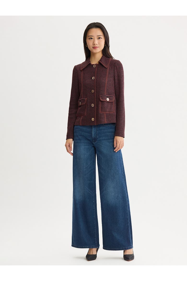 Relaxed Zig-Zag Knit Jacket, Alternate, color, Mahogany/Black