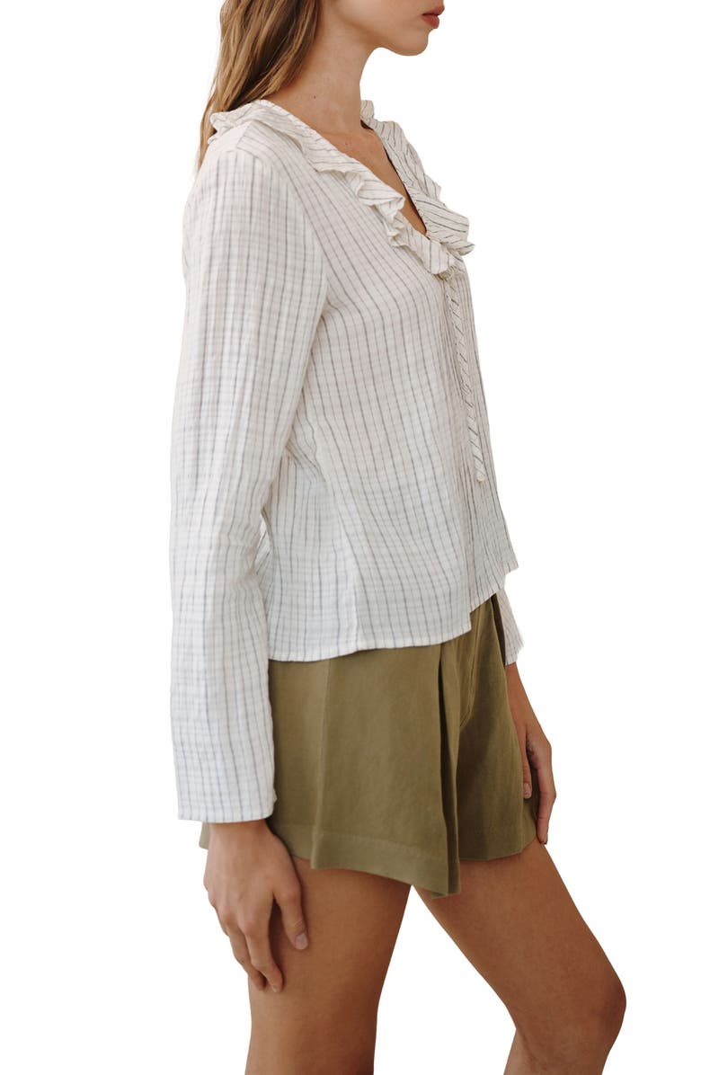 Bella Dahl Stripe Ruffle Tie Neck Seersucker Top, Alternate, color, Ecru/ Black Pinstripe