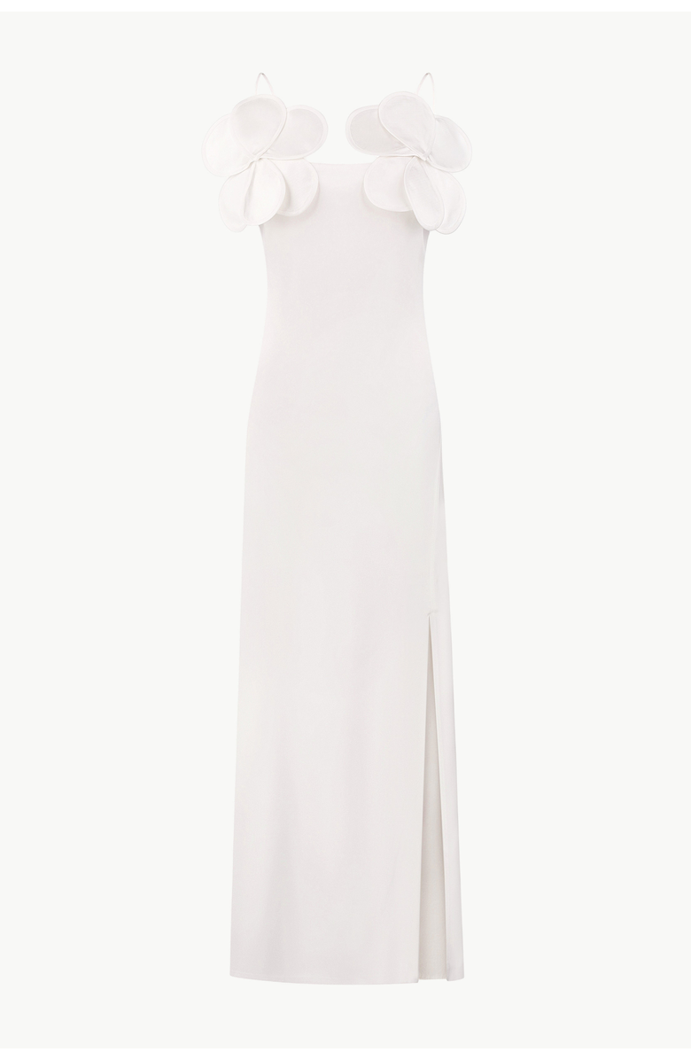 Malva Florea Long-Silhouette Sheath Dress With Delicate Straps and Floral Appliques, Main, color, Ivory