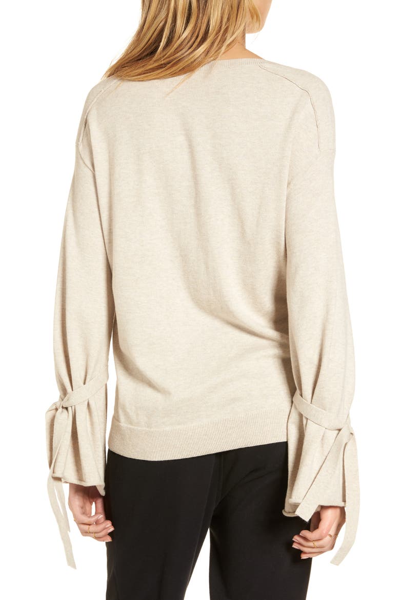 Tie Bell Sleeve Top, Alternate, color, BEIGE OATMEAL MEDIUM HEATHER
