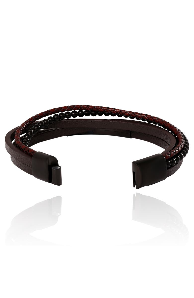 Lucky Brand Multilayer Braided Leather and Bead Bracelet, Brown & Black, Alternate, color, Brown, Black