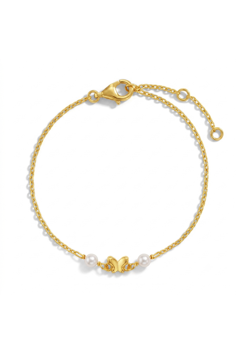 Butterfly & Pearl Girls Plated Bracelet, Main, color, White