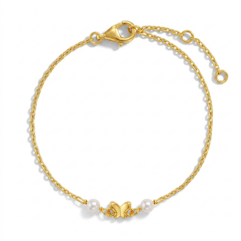 Butterfly & Pearl Girls Plated Bracelet