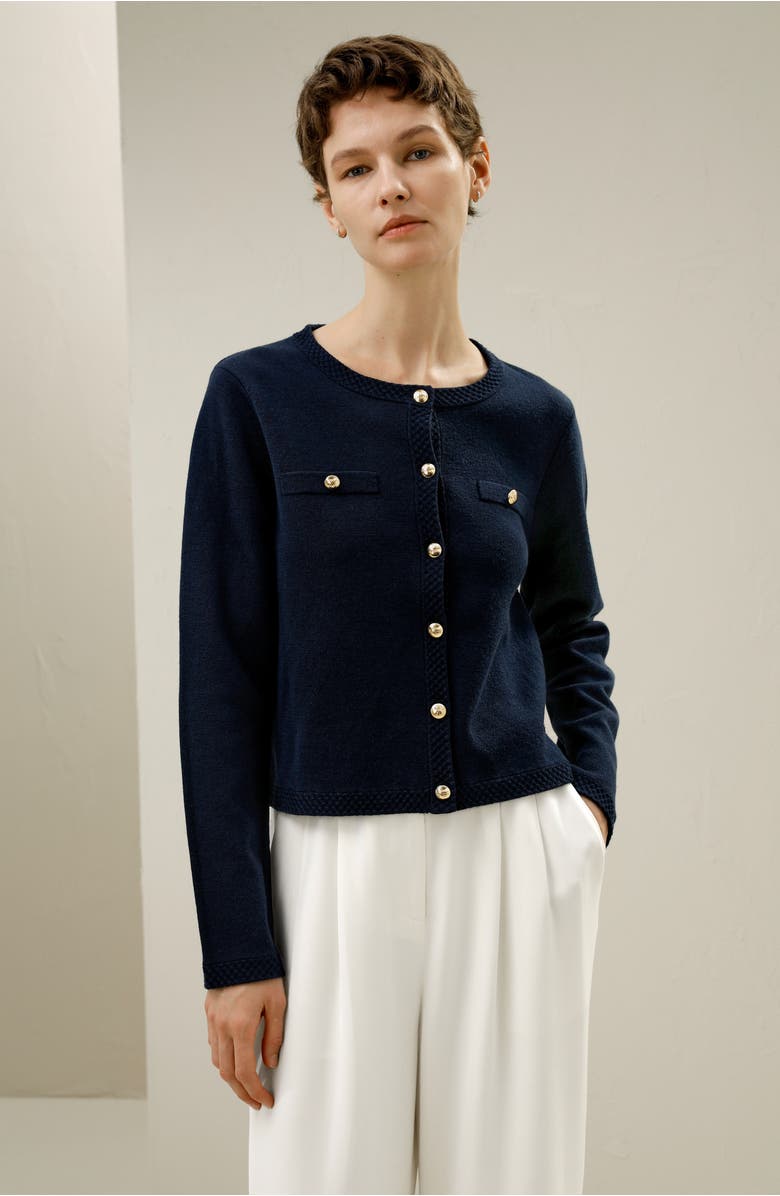 Lilysilk Wool Button-Front Sweater Lady Jacket, Alternate, color, Navy Blue