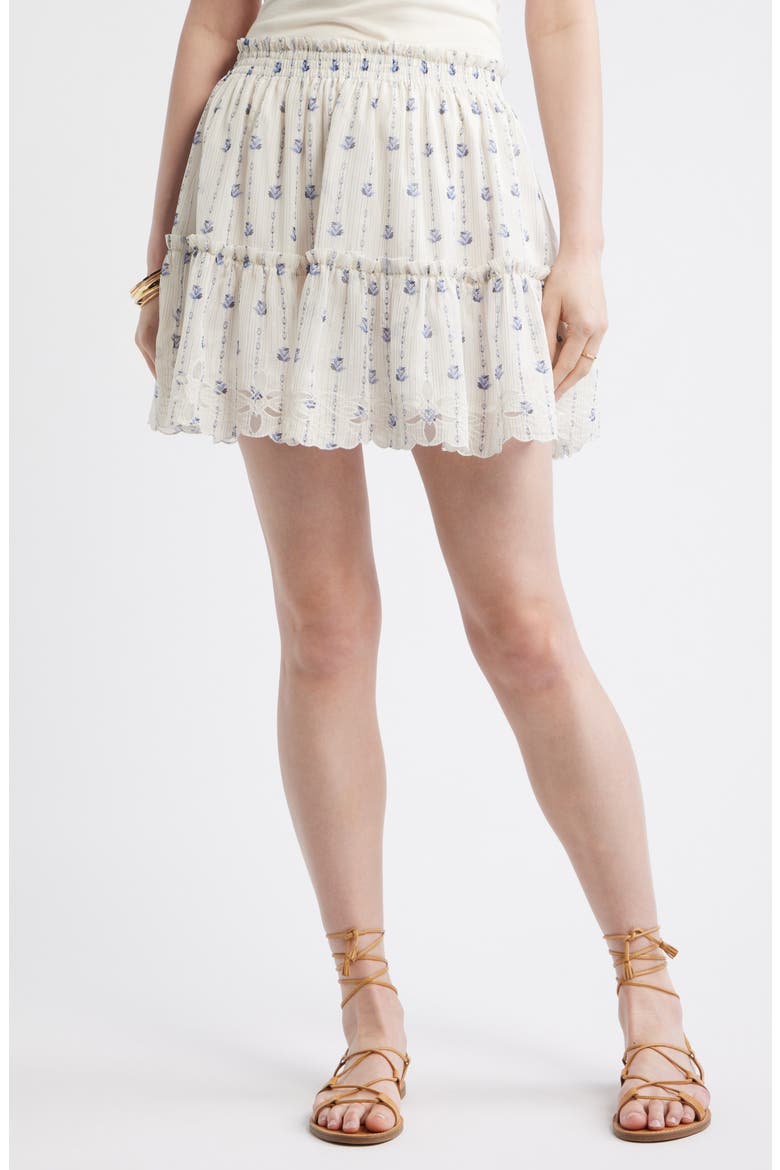 Floral Print Chiffon Miniskirt, Main, color, IVORY- BLUE SYDNEY GEO