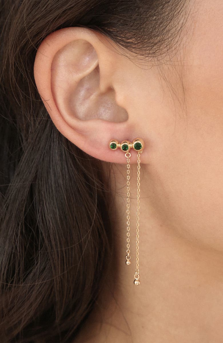 Ettika Deco Crystal Hanging Chain Drop Earrings, Alternate, color, Green