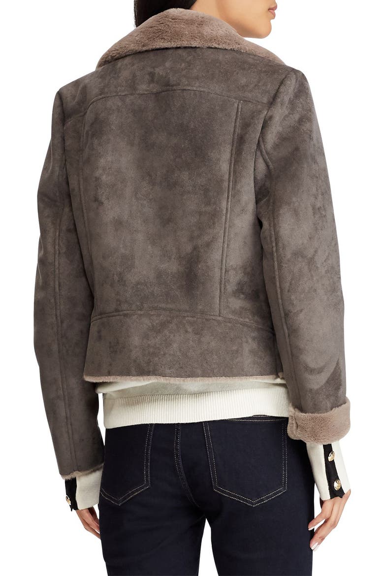 Faux Shearling Moto Jacket, Alternate, color, GREY