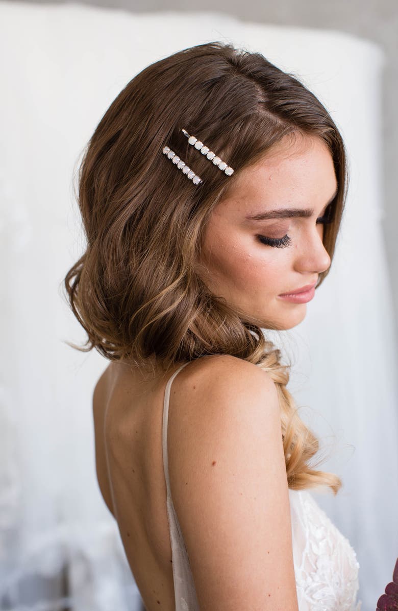 Brides & Hairpins Ayla Set of 2 Opal Hair Clips, Alternate, color, Silver