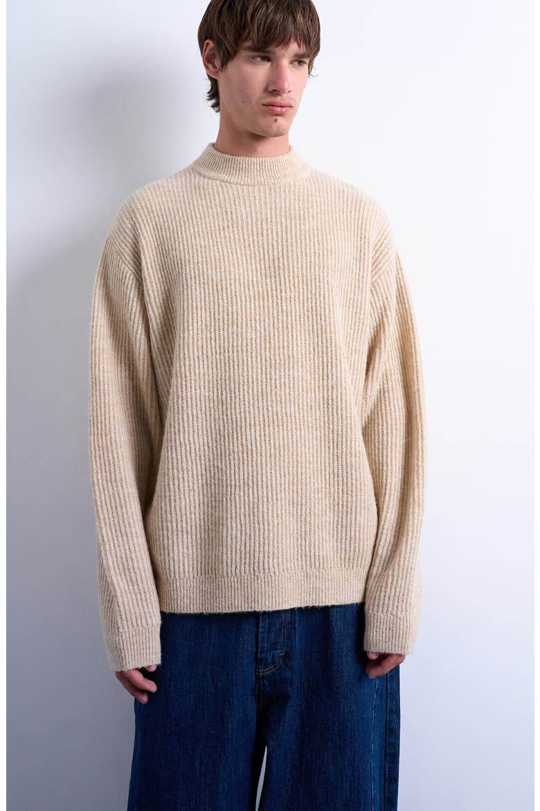 Rib Mock Neck Sweater, Main, color, BROWN