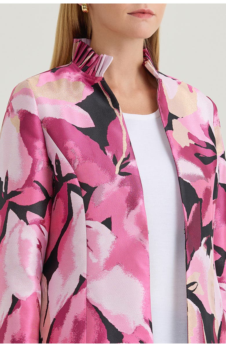 Ming Wang x Family Savvy Heritage Shimmer Lined Floral Jacquard Woven Jacket, Alternate, color, Carmine Rose/Pink