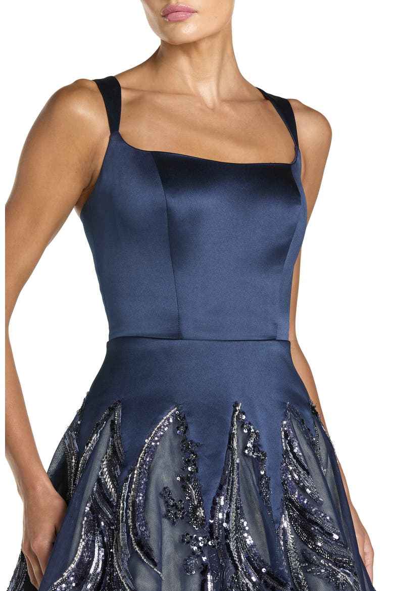Embellished Satin Ball Gown With Tulle Skirt, Alternate, color, Midnight