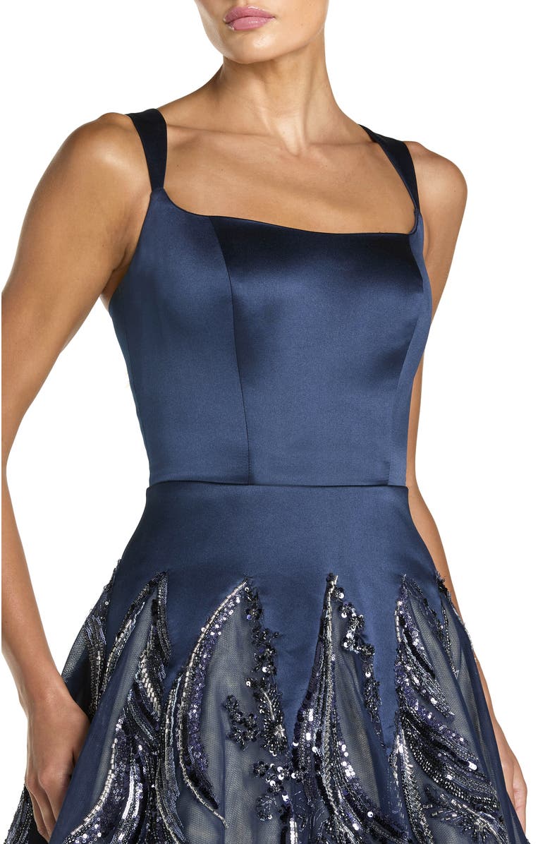 Mac Duggal Embellished Satin Ball Gown With Tulle Skirt, Alternate, color, Midnight