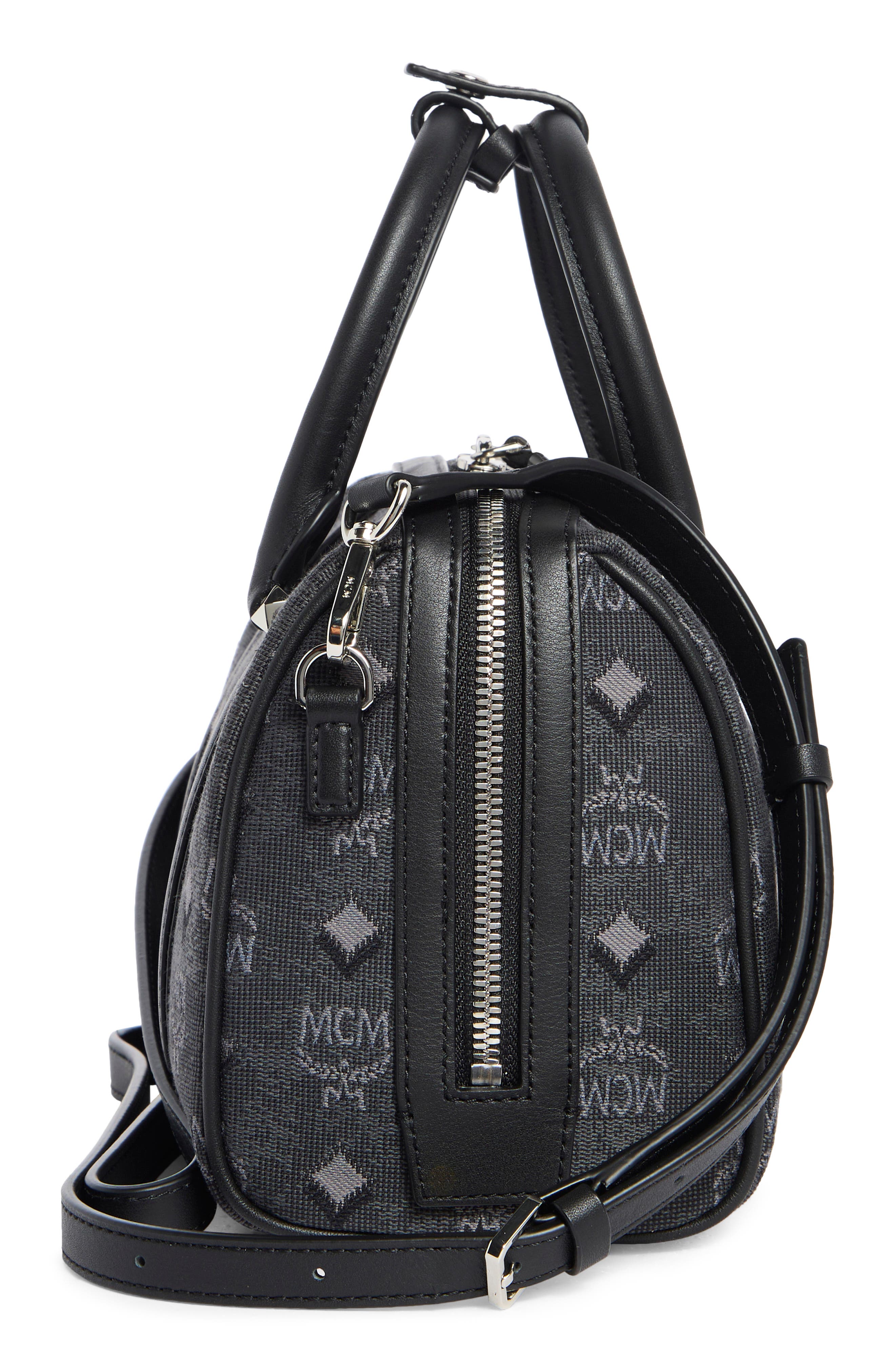MCM Aren Barrel Bag, Alternate, color, Dark Grey