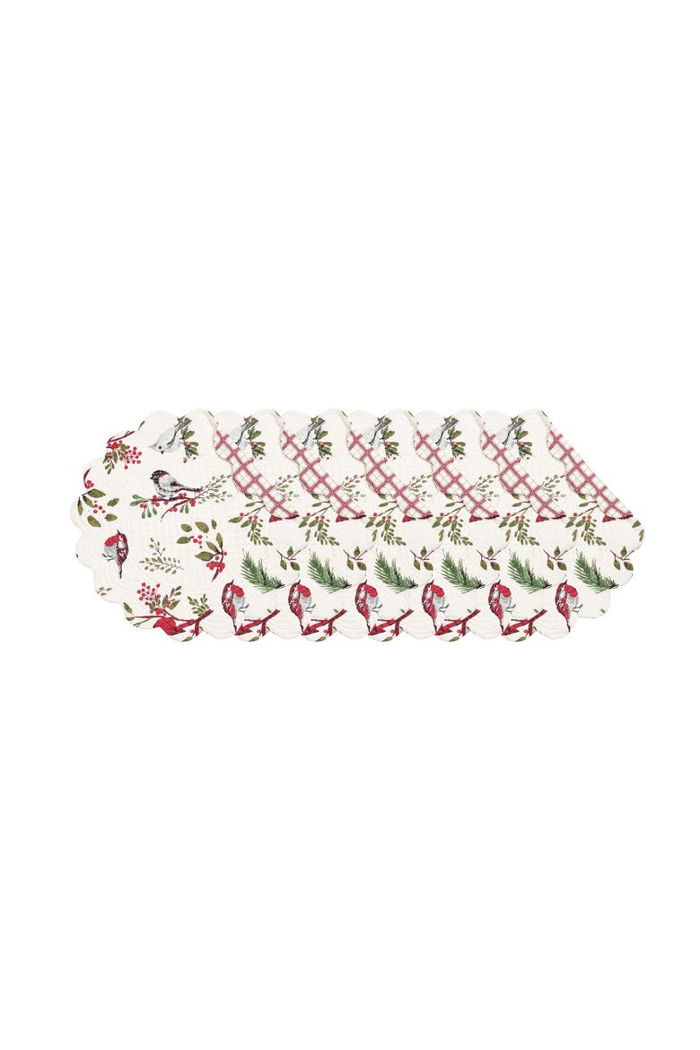 Sprig Birds Round Placemats Set of 6, 17", Main, color, White