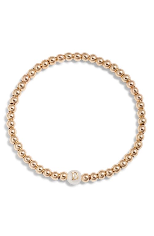 Nashelle Mother Of Pearl Initial Beaded Bracelet In Gold Fill B