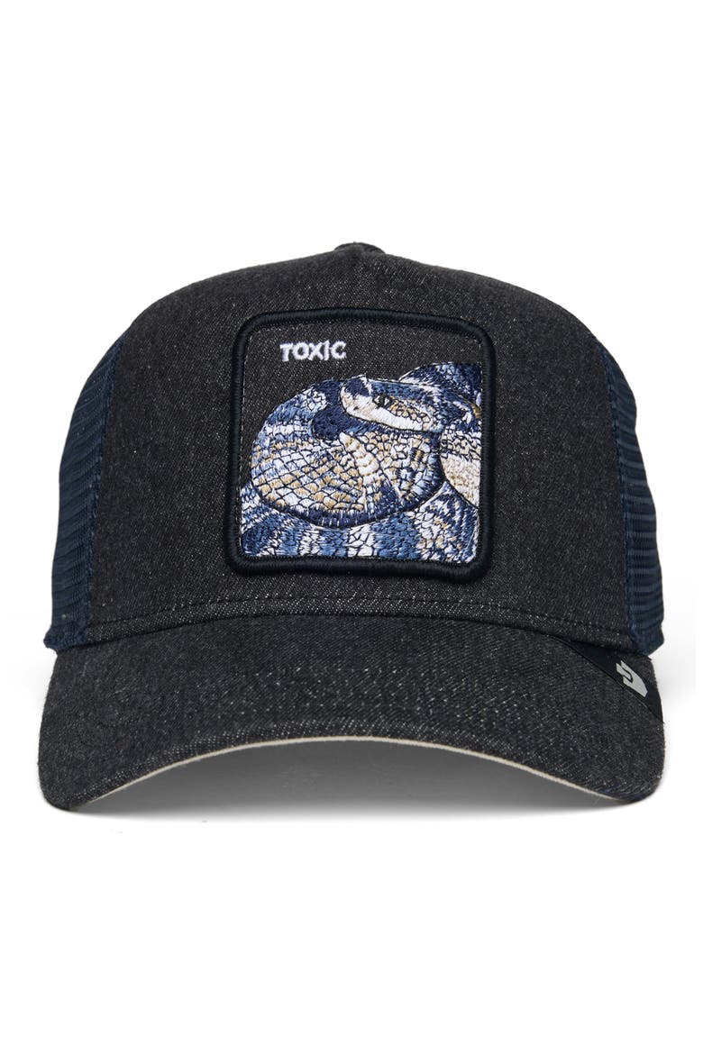 Toxic Snake Patch Denim Snapback Trucker Hat, Alternate, color, DENIM