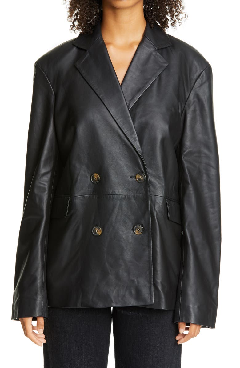 LOULOU DE SAISON Loulou Studio Oversized Double Breasted Leather Blazer, Main, color,
