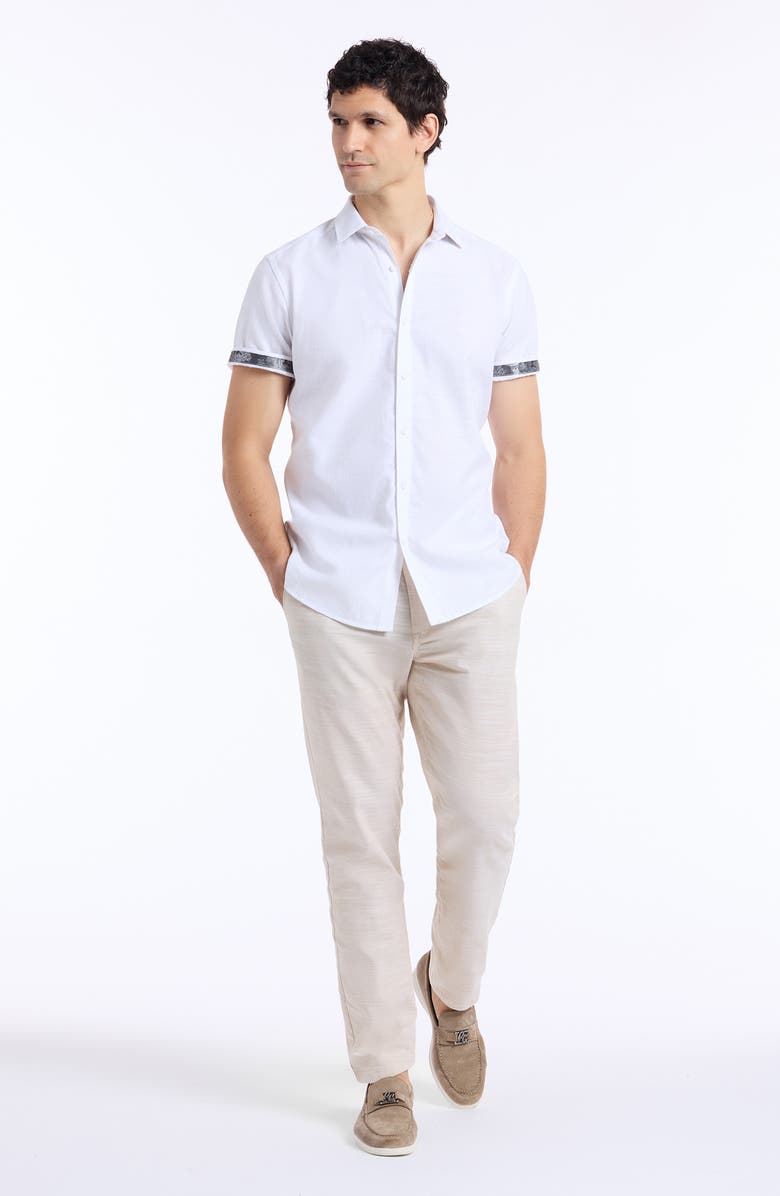 Robert Graham Sutton Linen & Cotton Short Sleeve Button-Up Shirt, Alternate, color, White