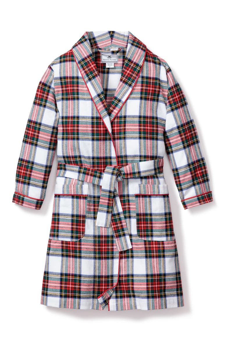 Kids' Balmoral Tartan Robe, Alternate, color, WHITE