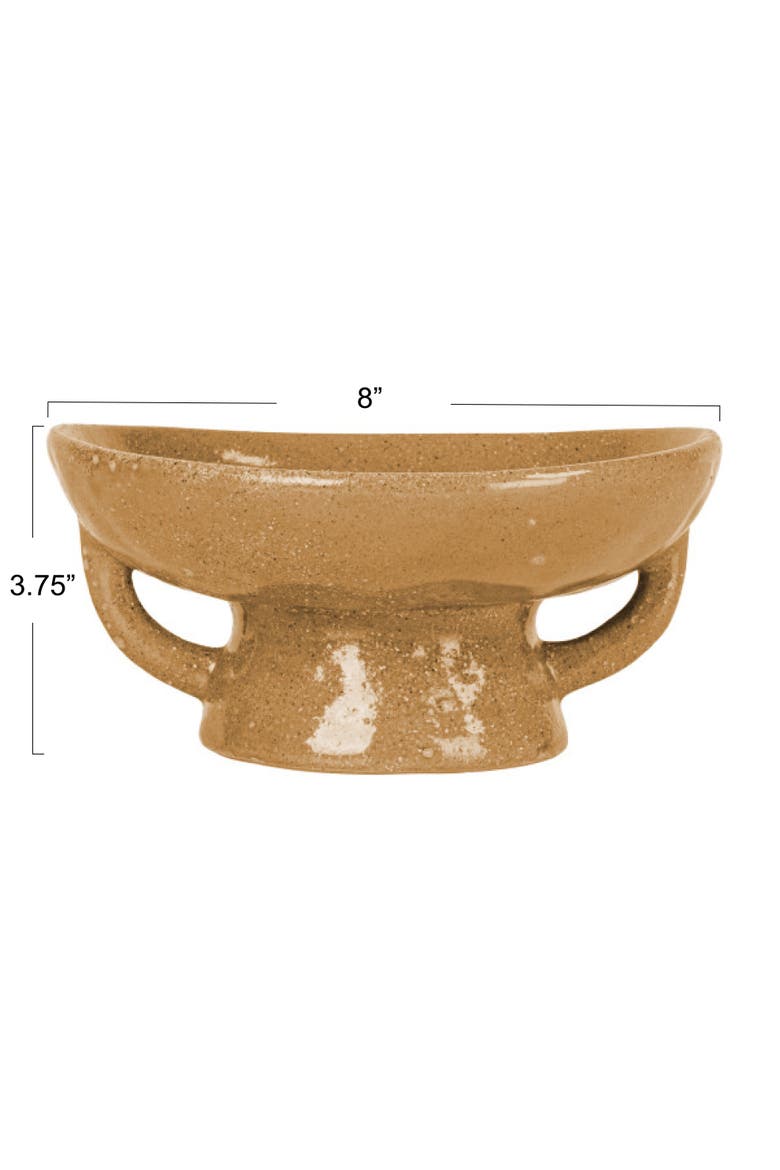 Stoneware Footed Pedestal Bowl with Handles, Reactive Glaze, Taupe, Alternate, color, Taupe