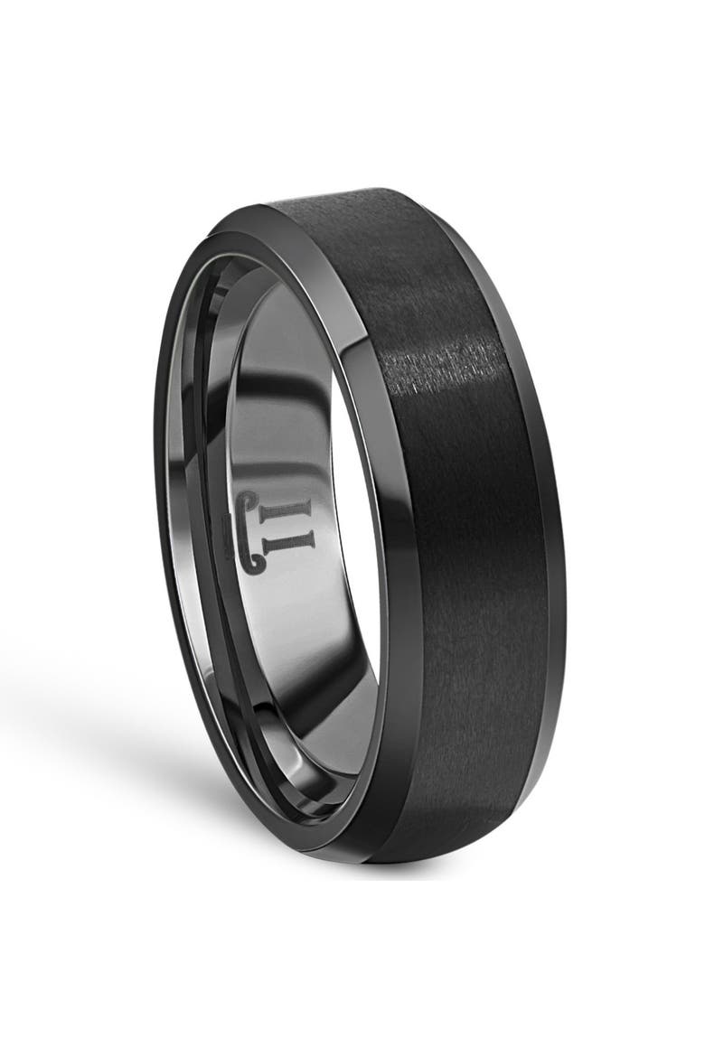 Men's Brushed Black Tungsten 6mm Beveled Ring Wedding Band, Alternate, color, Black Tungsten