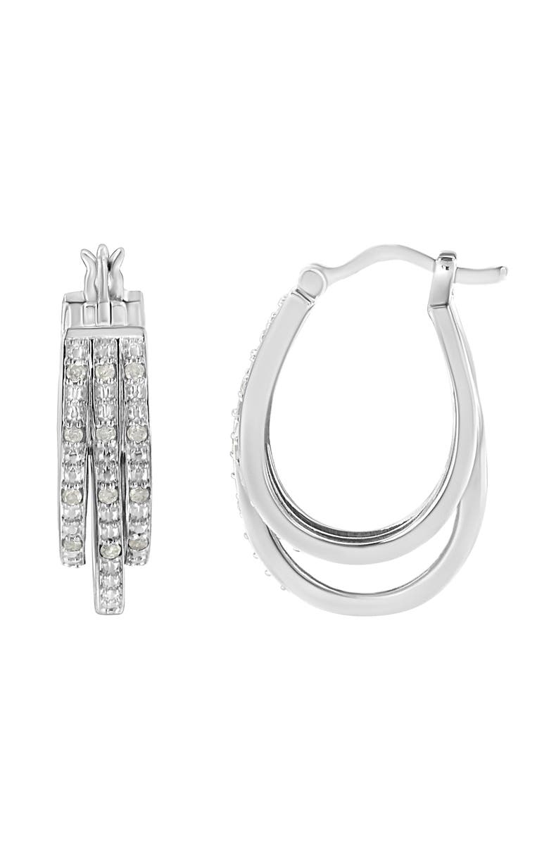 Haus of Brilliance Silver 1/4 Cttw Diamond and Alternating Beaded Triple Hoop Earring, Alternate, color, 