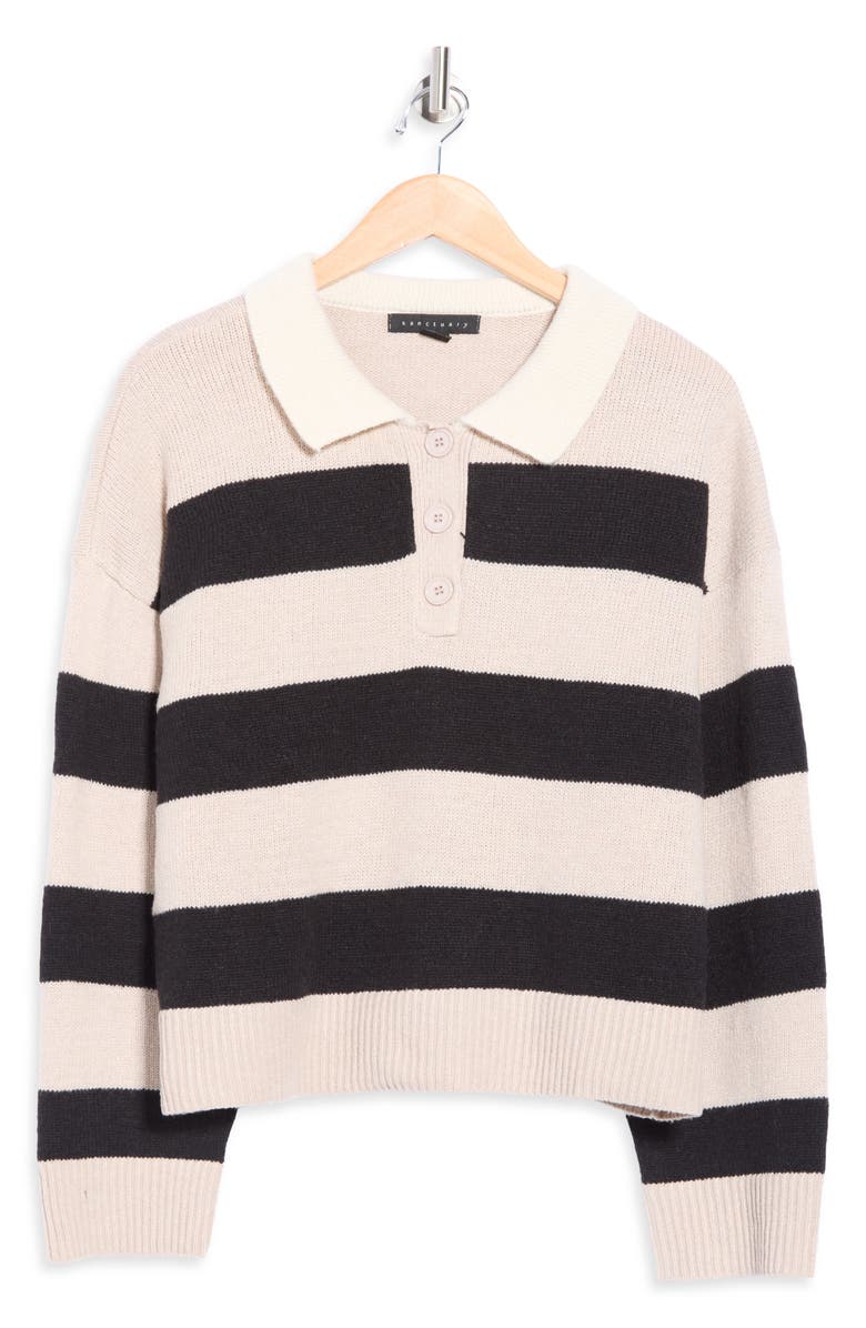 Sanctuary Stripe Rugby Polo Sweater, Alternate, color, Pearl / Black / Scone