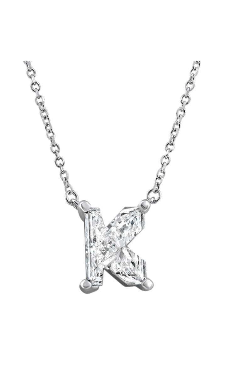 Diamond "K" Initial Pendant 18" Necklace 14K Gold Lab Grown, Main, color, 14k White Gold