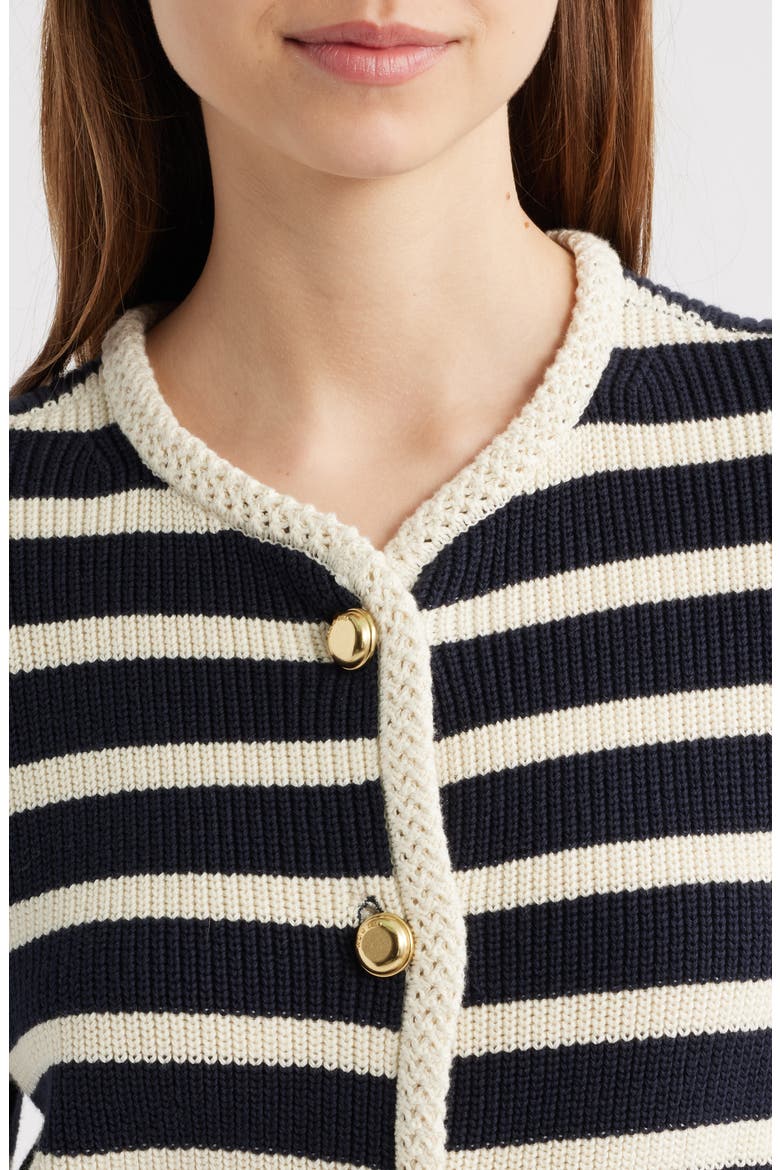 Nora Stripe Cotton Blend Cardigan, Alternate, color, NAVY/ CREAM