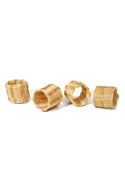 Coastal Weave Rattan Set of 4 Napkin Rings