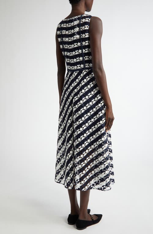 Akris Punto Dot Cut-out Guipure Fit-flare Midi Dress In Navy-cream